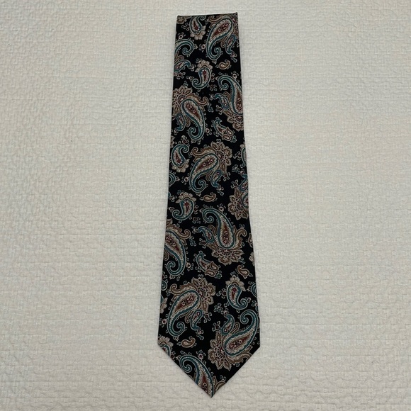 Liberty London 100% Silk Paisley Design Black,Teal & Tan Tie—Great Looking! EUC - Picture 1 of 8